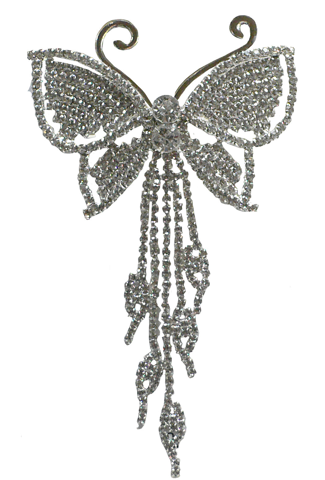 Crystal-white butterfly barrette with trailing crystal streamers