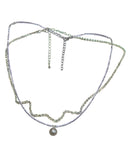 Set of 2 for a Layer Look 1 Wavy Crystal Chain + 2nd Chain w. Fashion Tahiti Pearl Pendant