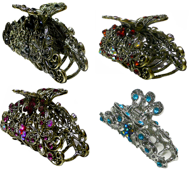Set of 4 Butterfly Hair Claws Metal Jaw Claw Clips RW86410-6132-4