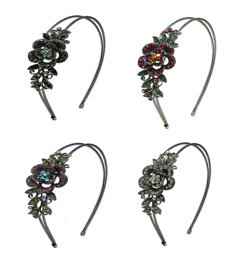 Set of 2 to Set of 4 Crystal Flower Headbands Resilient Metal Wire Hairband Headbands U86121-0119-2to4