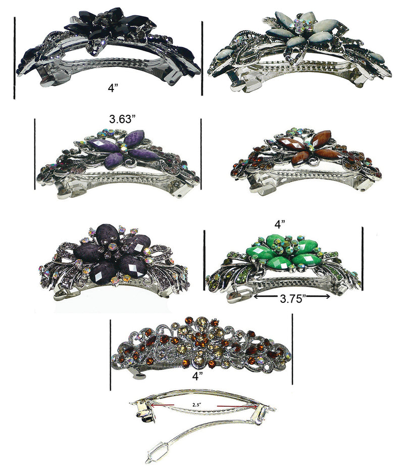 Bella Set of 7 Large Barrettes Combo 4 Styles Sparkly Crystal Barrettes 0053-7