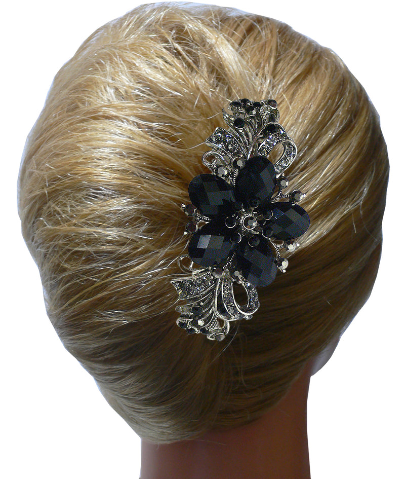 Set of 2 Bella Large Barrettes Colorful Beads Sparkly Crystal Thick Hair Hairclip U0052-2