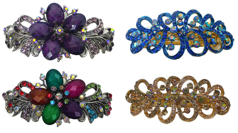 Combo Set of 4 4 Gorgeous Barrettes in 2 to 4 Unique Styles for Thick Hair 0052/17-4-