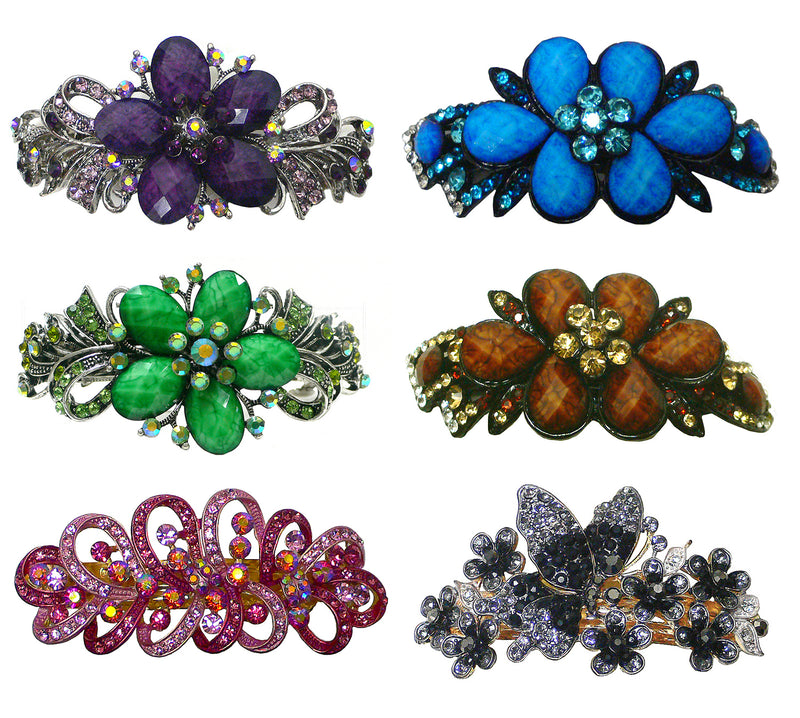 Combo Set of 6 6 Gorgeous Barrettes in 4 to 6 Unique Styles 6 Color for Thick Hair 0052/17-6-