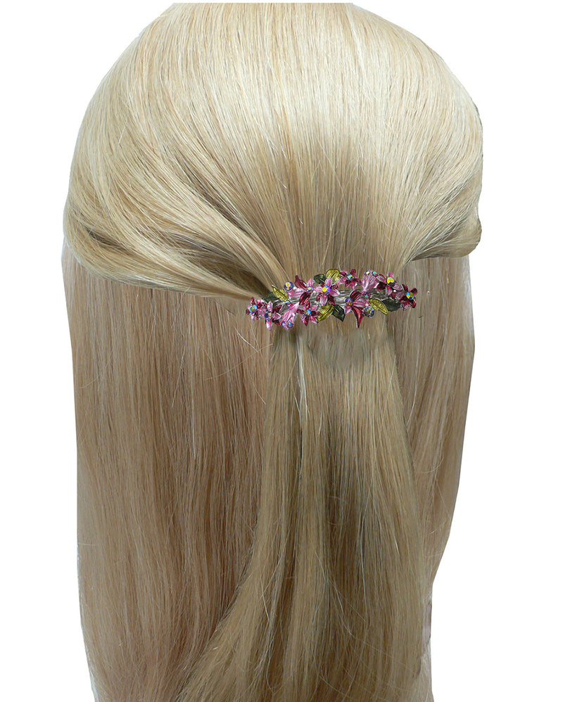 Bella Crystal Flower Barrette Metal French Clip Hair Clip