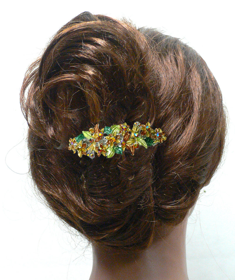 Bella Crystal Flower Barrette Metal French Clip Hair Clip