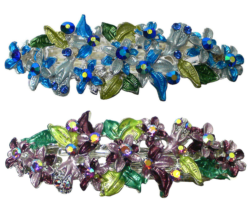 Bella Crystal Flower Barrette Metal French Clip Hair Clip