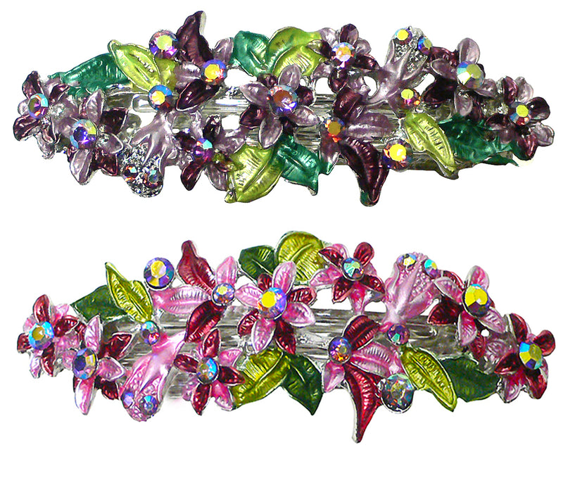 Bella Crystal Flower Barrette Metal French Clip Hair Clip