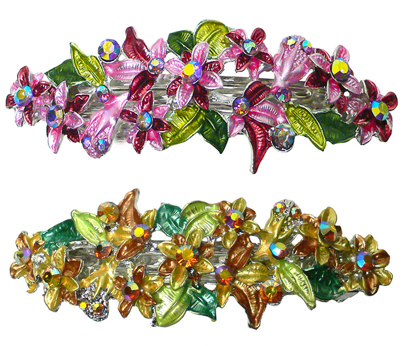 Bella Crystal Flower Barrette Metal French Clip Hair Clip