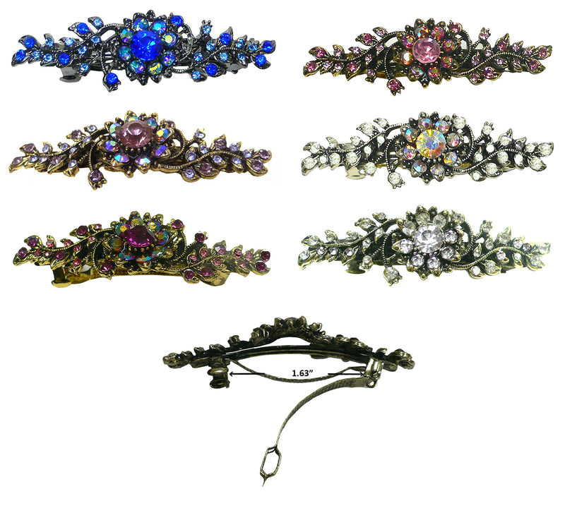 Set of 6 Mid Size Metal Crystal Sparkly Barrettes 5A86600-1-6