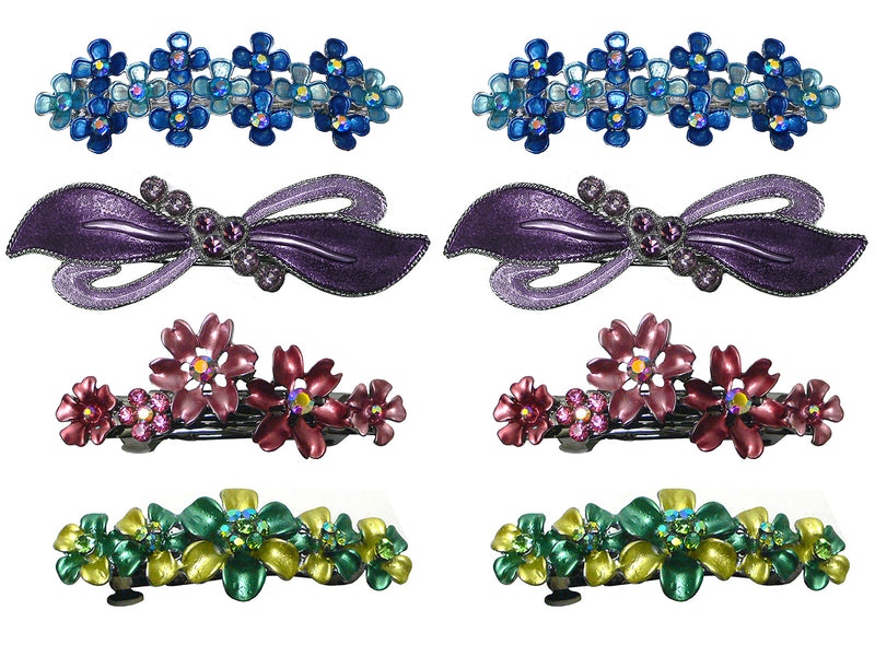 Set of 8 Crystal Barrettes Combo 4 Styles French Clip Hand Painted Barrettes 4 Pair NF500/YY1/12//GL10-NF1