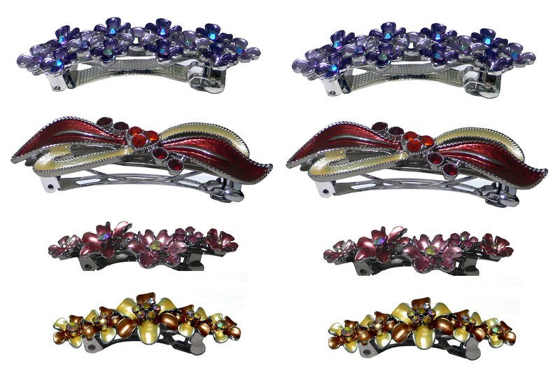 Set of 8 Crystal Barrettes Combo 4 Styles French Clip Hand Painted Barrettes 4 Pair NF500/YY1/12//GL10-NF1