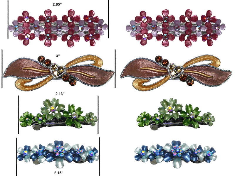 Set of 8 Crystal Barrettes Combo 4 Styles French Clip Hand Painted Barrettes 4 Pair NF500/YY1/12//GL10-NF1