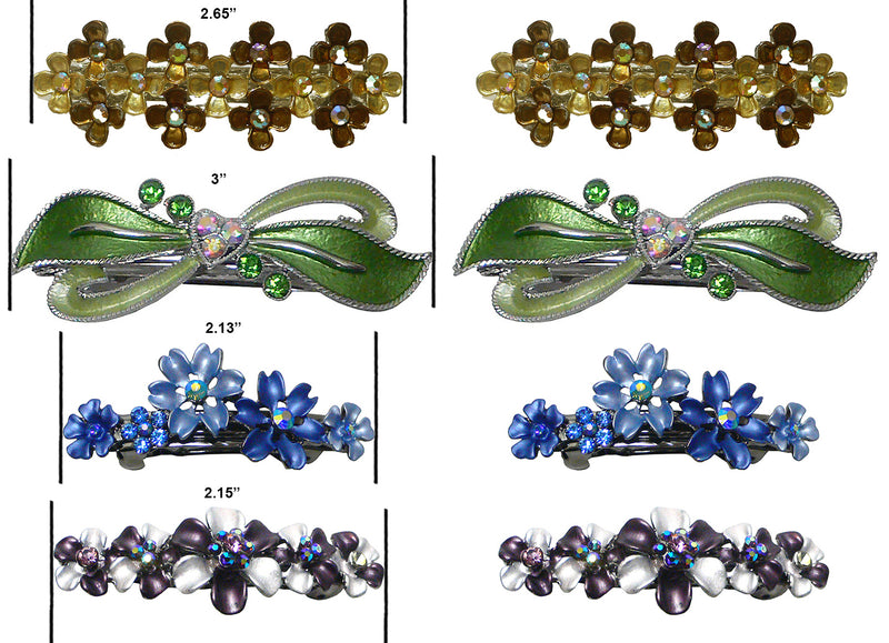 Set of 8 Crystal Barrettes Combo 4 Styles French Clip Hand Painted Barrettes 4 Pair NF500/YY1/12//GL10-NF1
