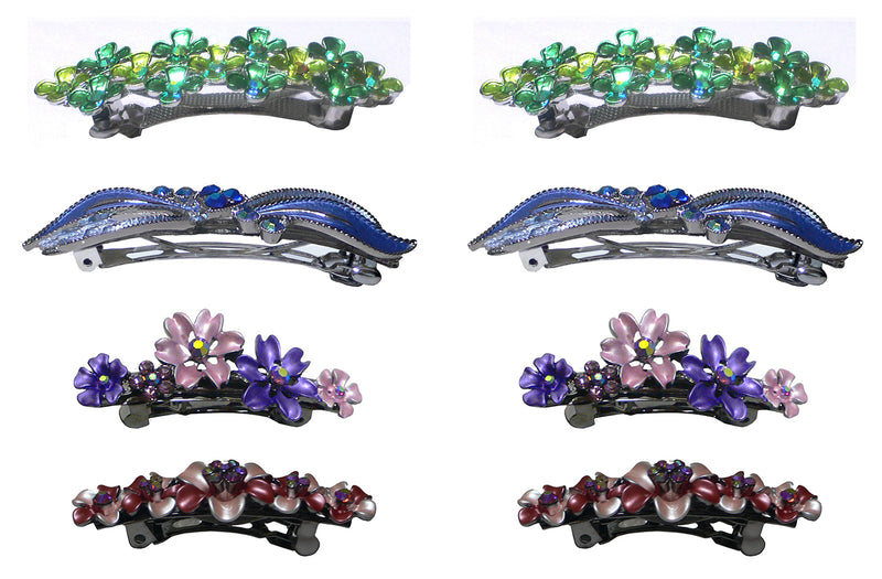 Set of 8 Crystal Barrettes Combo 4 Styles French Clip Hand Painted Barrettes 4 Pair NF500/YY1/12//GL10-NF1