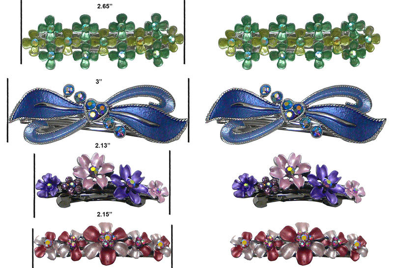 Set of 8 Crystal Barrettes Combo 4 Styles French Clip Hand Painted Barrettes 4 Pair NF500/YY1/12//GL10-NF1