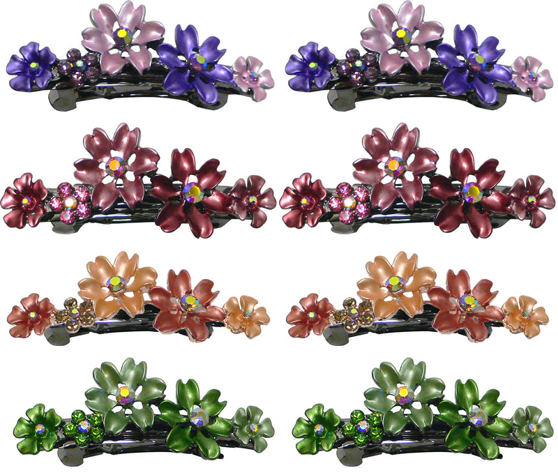 Set of 8 Flower Barrettes Med/Small Hair Clip 2 each 4 Colors, 4 pairs YY86400-12-8