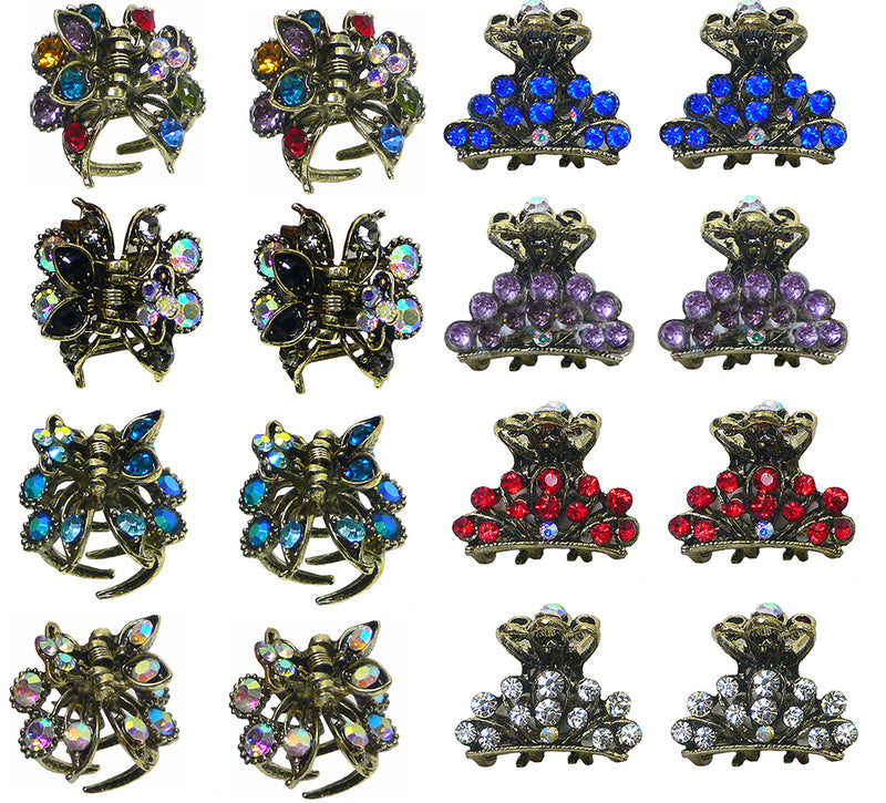 2 Set of 8,  16 count,  Mini Hair Claws Tiny Bling Hair Claws 2 ea of 8 Colors  2 Unique Styles LPW864175-5-8-2