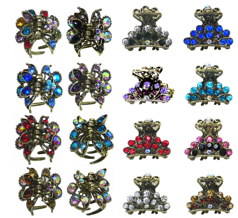 2 Set of 8,  16 count,  Mini Hair Claws Tiny Bling Hair Claws 2 ea of 8 Colors  2 Unique Styles LPW864175-5-8-2