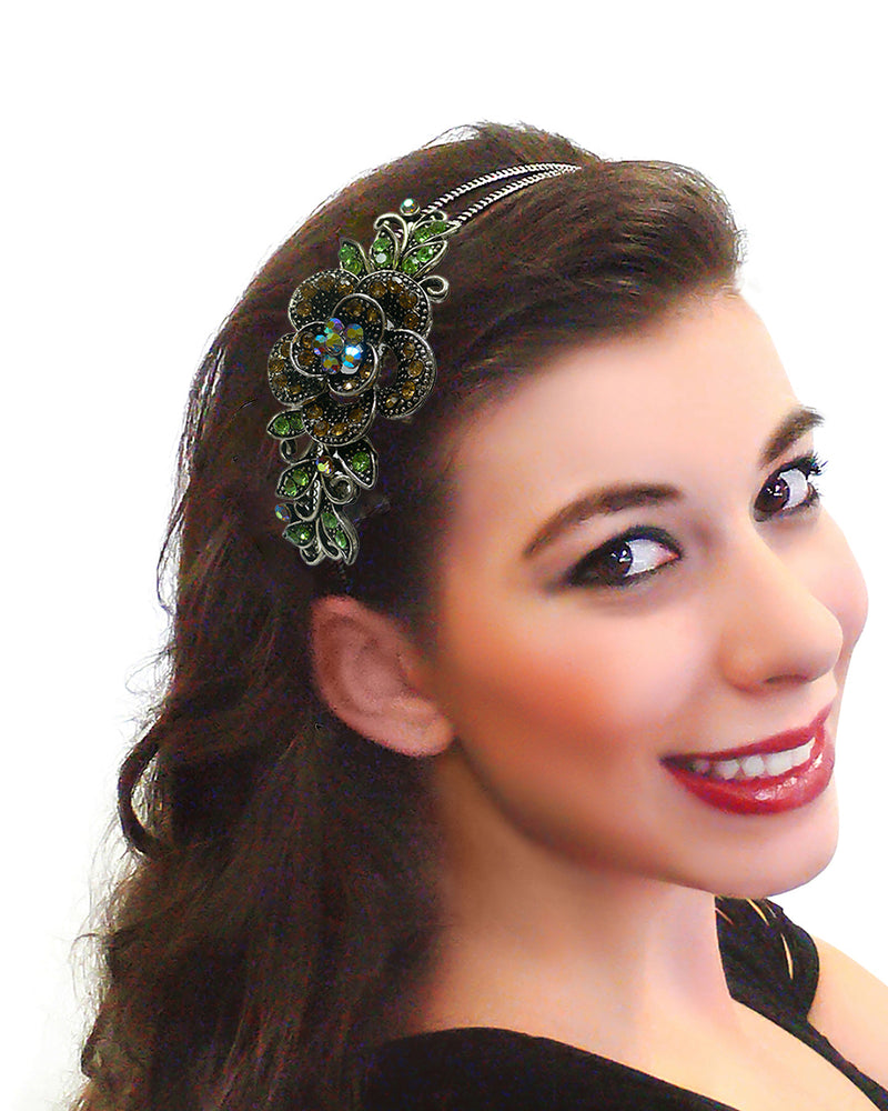 Crystal Flower Headband Resilient Metal Wire Hairband U86121-0119
