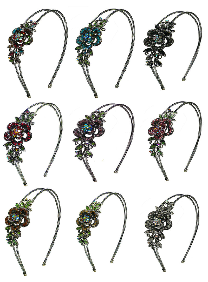 Crystal Flower Headband Resilient Metal Wire Hairband U86121-0119