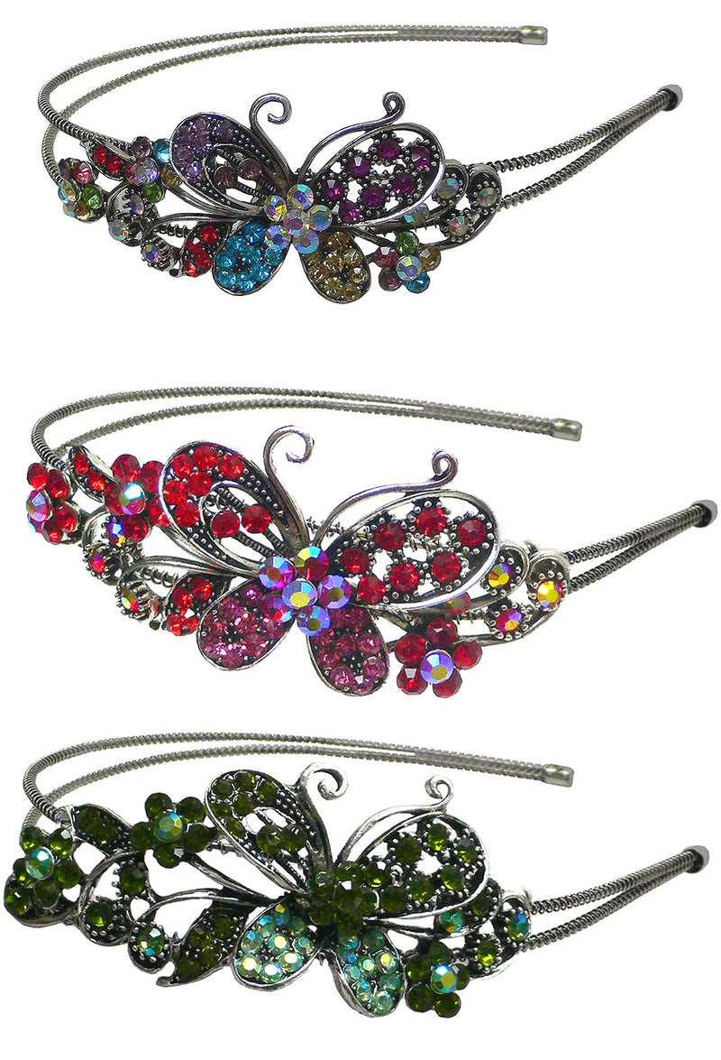 Set of 3 Set of 4 Crystal Butterfly Headband Double Metal Wire Hairbands U86121-0124-3-4