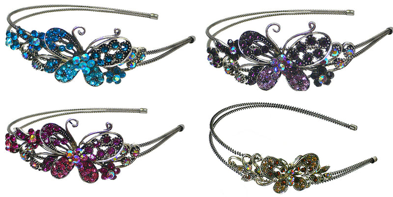 Set of 3 Set of 4 Crystal Butterfly Headband Double Metal Wire Hairbands U86121-0124-3-4