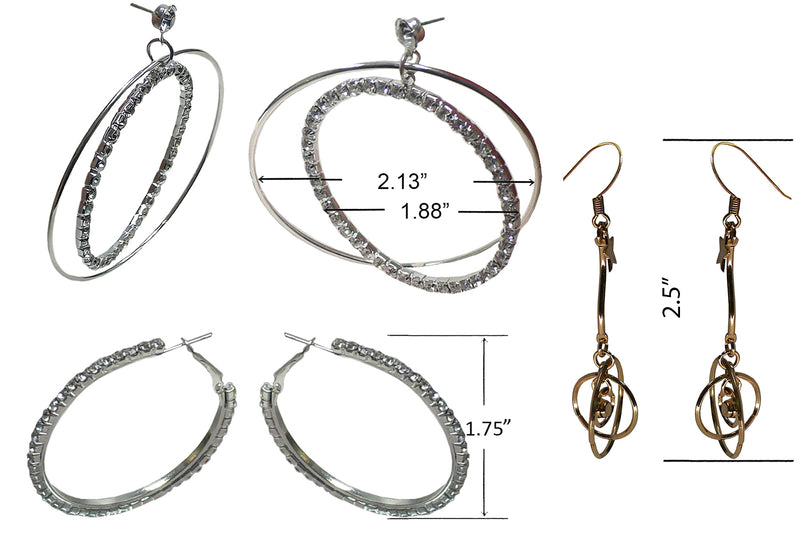 Set of 3 Pairs of Earrings 3 Unique Styles Crystal Double Hoops Mid Size Crystal Hoop 3rd pr Dangle Earrings8131