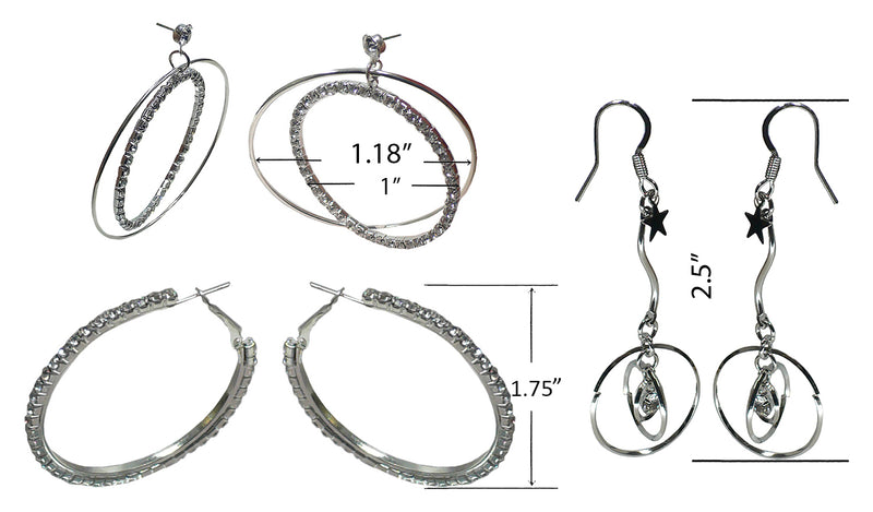 Set of 3 Pairs of Earrings 3 Unique Styles Crystal Double Hoops Small Mid Size Crystal Hoop 3rd pr Dangle 8132