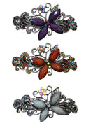 Bella Set of 3 Large Butterfly Barrettes Sparkly Crystals French Clasp U86800-0053-3
