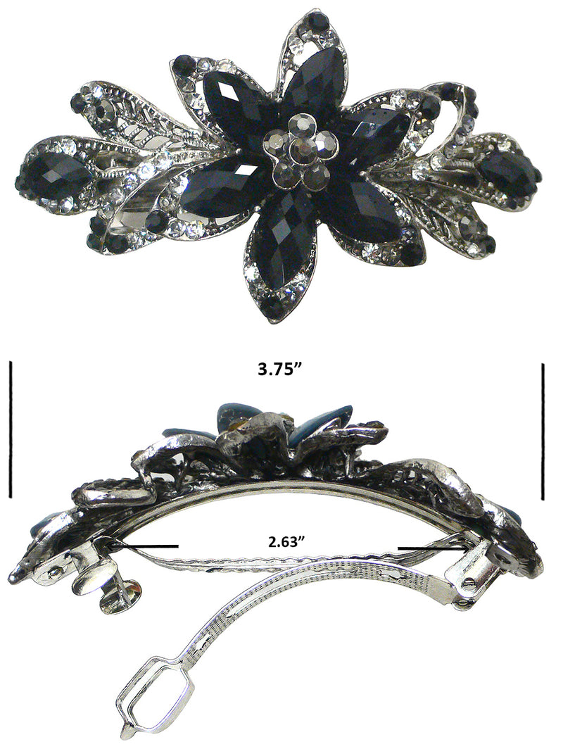 Bella Large Flower Barrette Sparkly Crystals French Clasp Thick Hair Hairclip U86012-0014