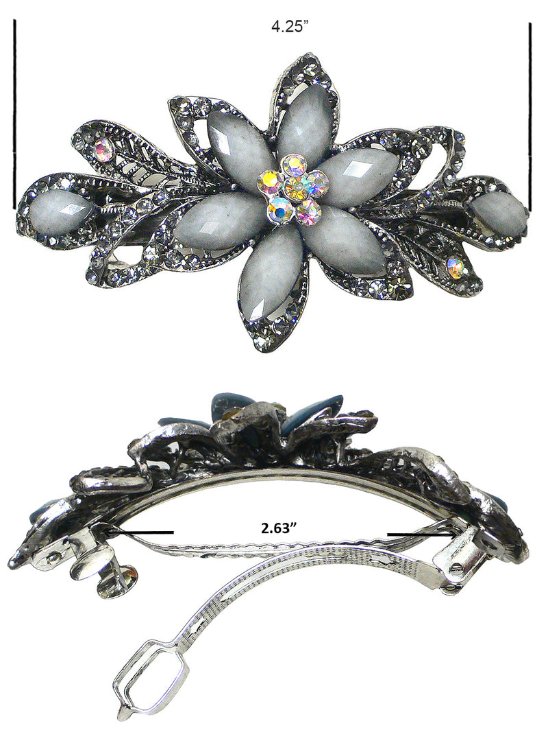 Bella Large Flower Barrette Sparkly Crystals French Clasp Thick Hair Hairclip U86012-0014