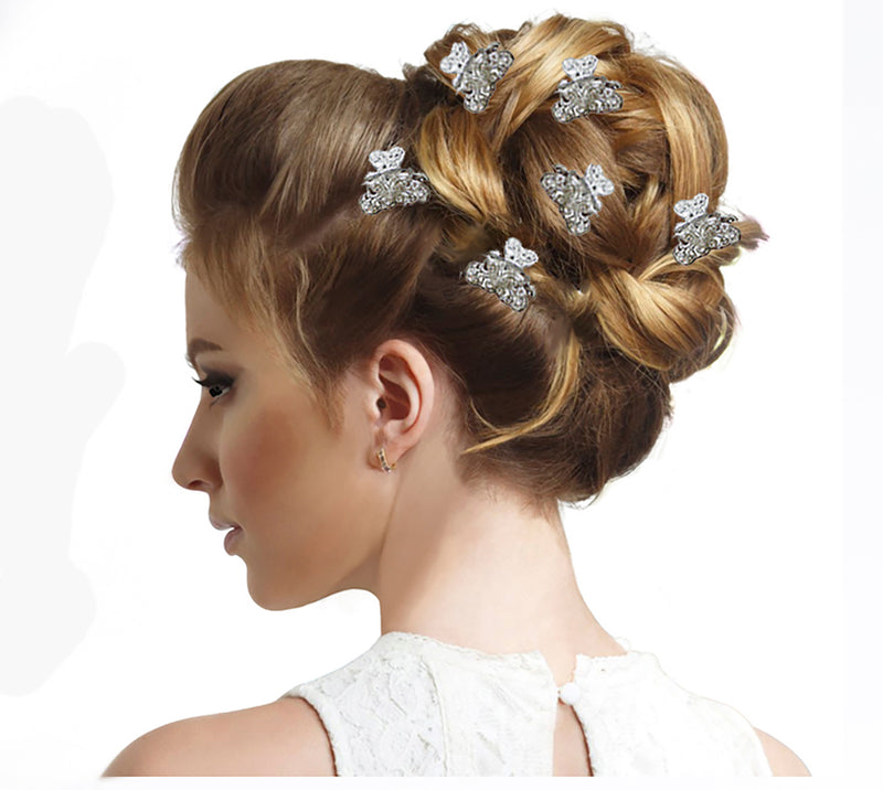 Mini Butterfly Hair Claws Silvery White Bridal Hair Clips LPW864175-1-6