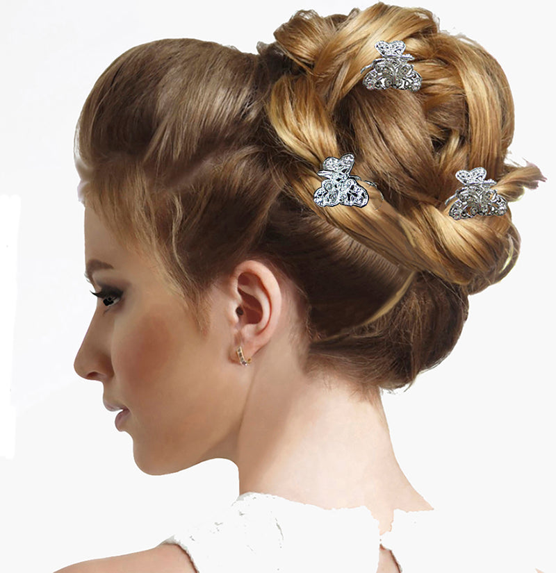 Mini Butterfly Hair Claws Silvery White Bridal Hair Clips LPW864175-1-6