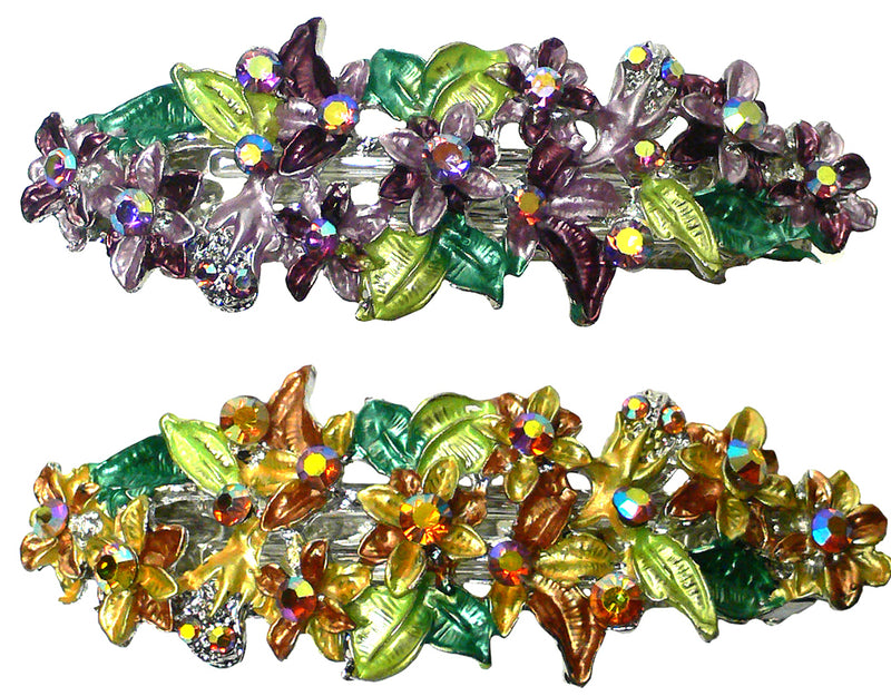 Bella Crystal Flower Barrette Metal French Clip Hair Clip