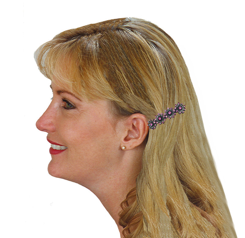 Set of 2 Crystal Barrettes Design of 4 Flower 2 Colors or Pair of Same Color
