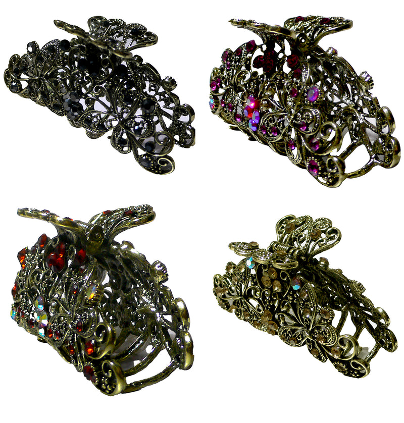 Set of 4 Butterfly Hair Claws Metal Jaw Claw Clips RW86410-6132-4