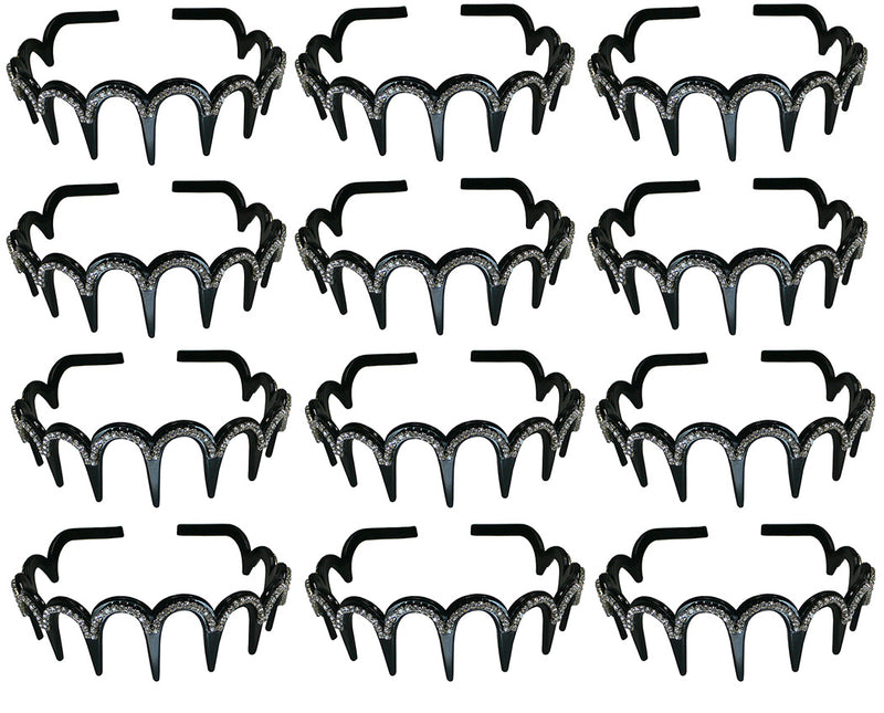 Crystal Headband/Tiara, Crystal White on Light Weight Plastic Black Trim U86010-0206