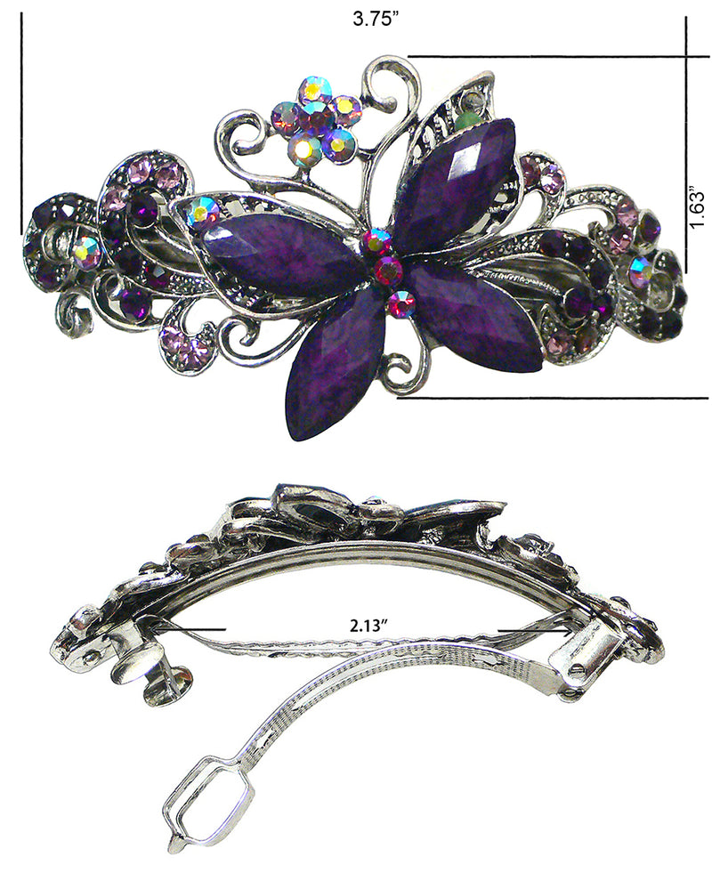 Bella Set of 2 Large Butterfly Barrettes Sparkly Crystals French Clasp U86800-0053-2