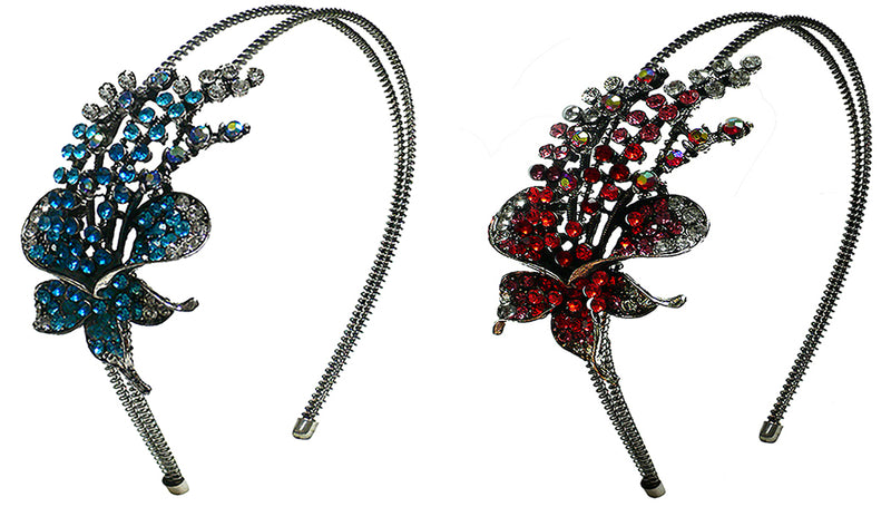 Crystal Flower Headbands in Set of 2, Set of 3, Set of 4 Metal Hair Bands U86121-0121-2-3-4