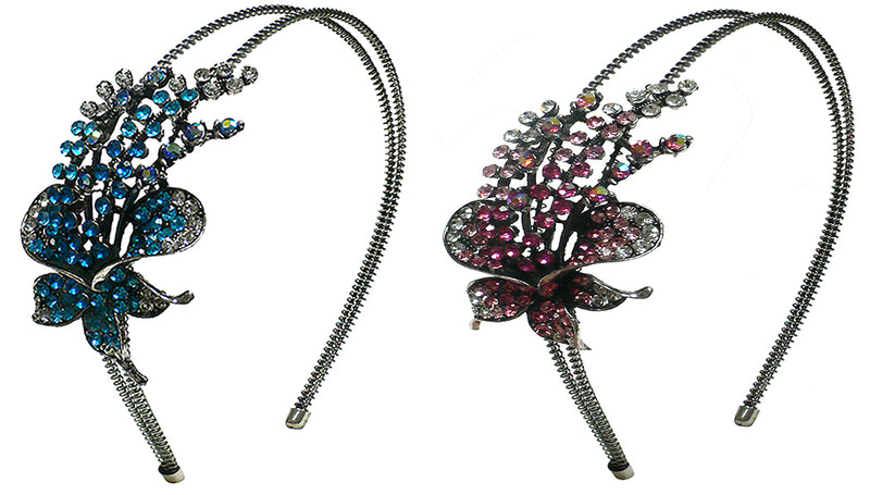 Crystal Flower Headbands in Set of 2, Set of 3, Set of 4 Metal Hair Bands U86121-0121-2-3-4