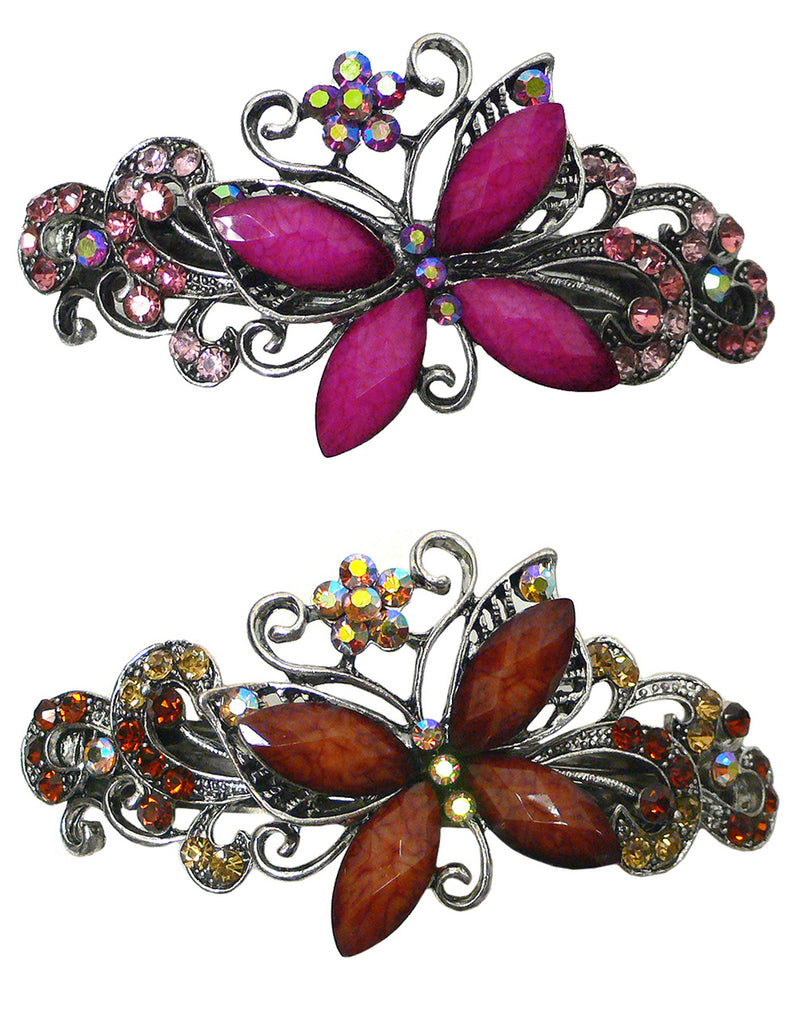 Bella Set of 2 Large Butterfly Barrettes Sparkly Crystals French Clasp U86800-0053-2