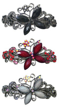 Bella Set of 3 Large Butterfly Barrettes Sparkly Crystals French Clasp U86800-0053-3