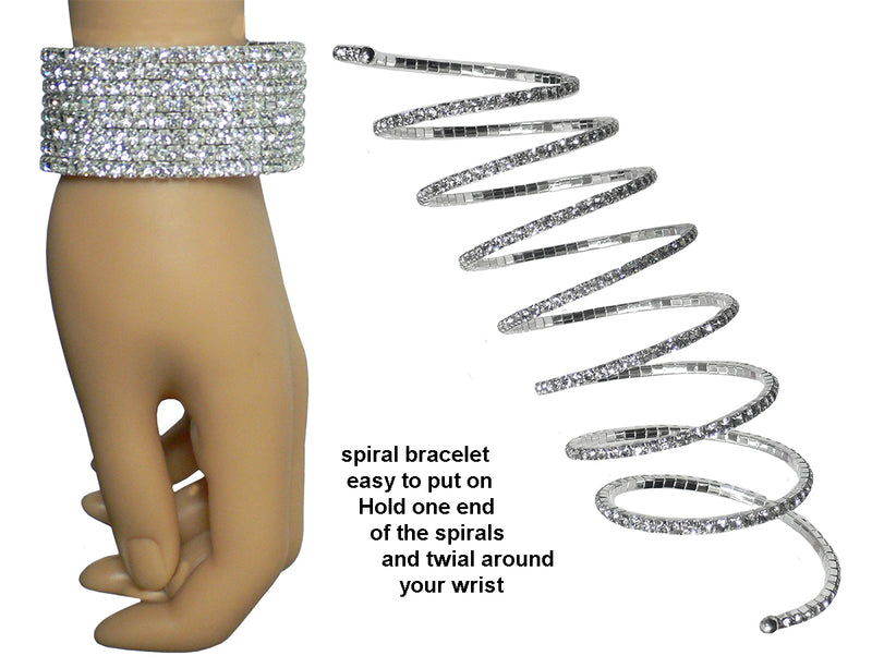 Set of 3&4 Bella Crystal Spiral Bracelets 8 Strands of Crystal Spirals Bridal, Parties 5614-3&4