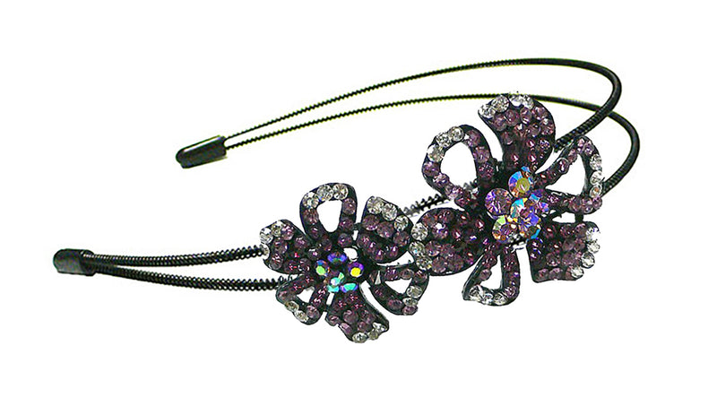 HB0056 Bella Crystal Flower Headband Bright Crystal Flowers Metal Hair Band U0056