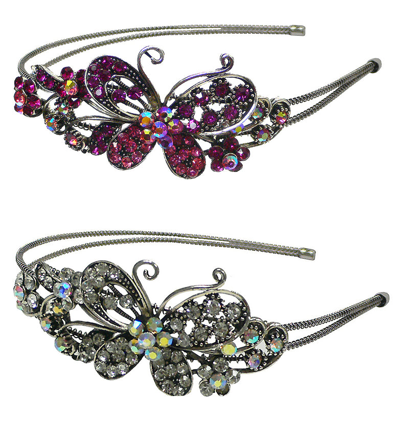 Crystal Butterfly Headband Double Metal Wire Hairband U86121-0124