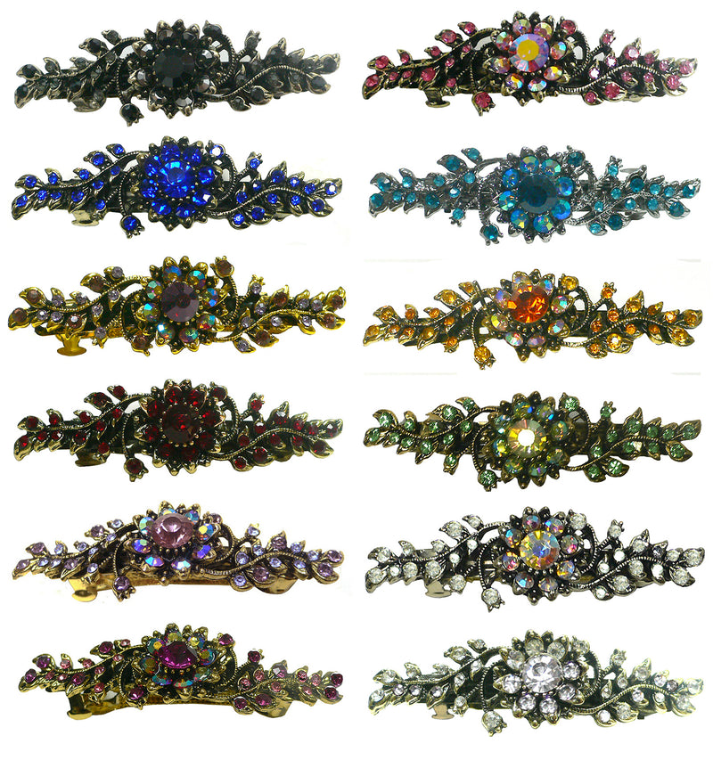 Bmid600-1 Bella Dozen Pack Med Size Barrettes 1 ea of 12 Shades of Crystals 5A86600-1-D