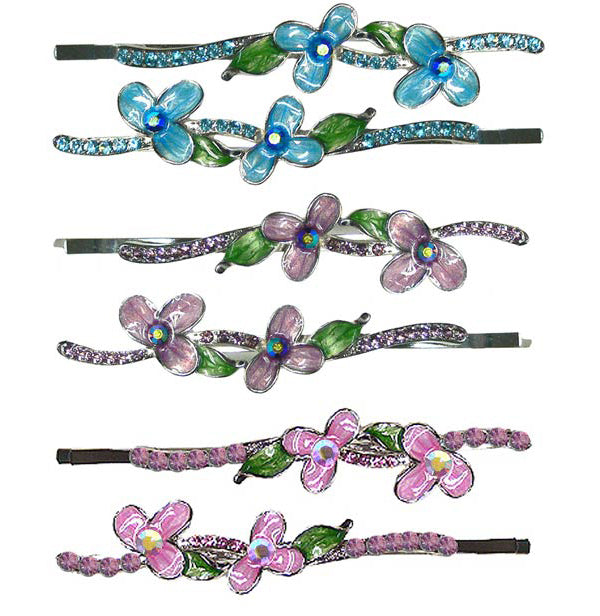 Bella Set of 6 Pairs Hairpins in Floral Design 3 Colors