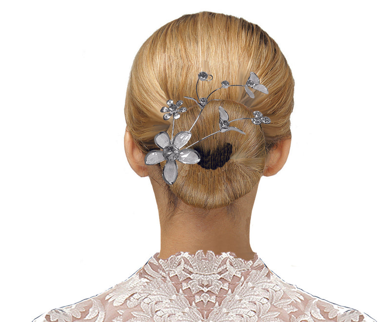 Brand jcgy Flower Bridal Comb 5 Petal Floweers Silvery Trim SH86335-5petals-1