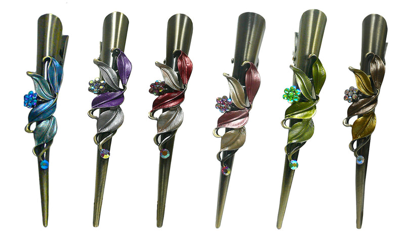 Bella Set of 6 Metal Flower Alligator Beakclips, Duckbill Hairclips YY86155-1-6